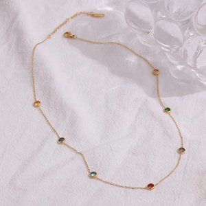 NEW 18K Gold Plated Multi Color Gemstone Necklace